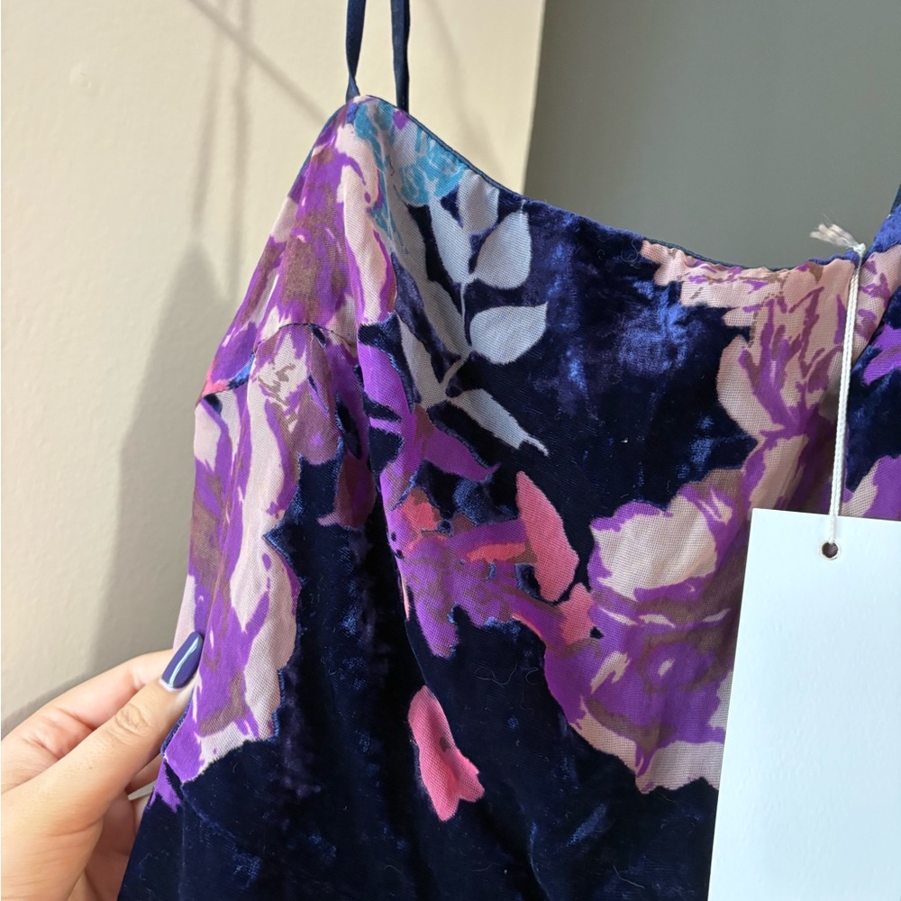 Velvet navy floral mini dress!!
